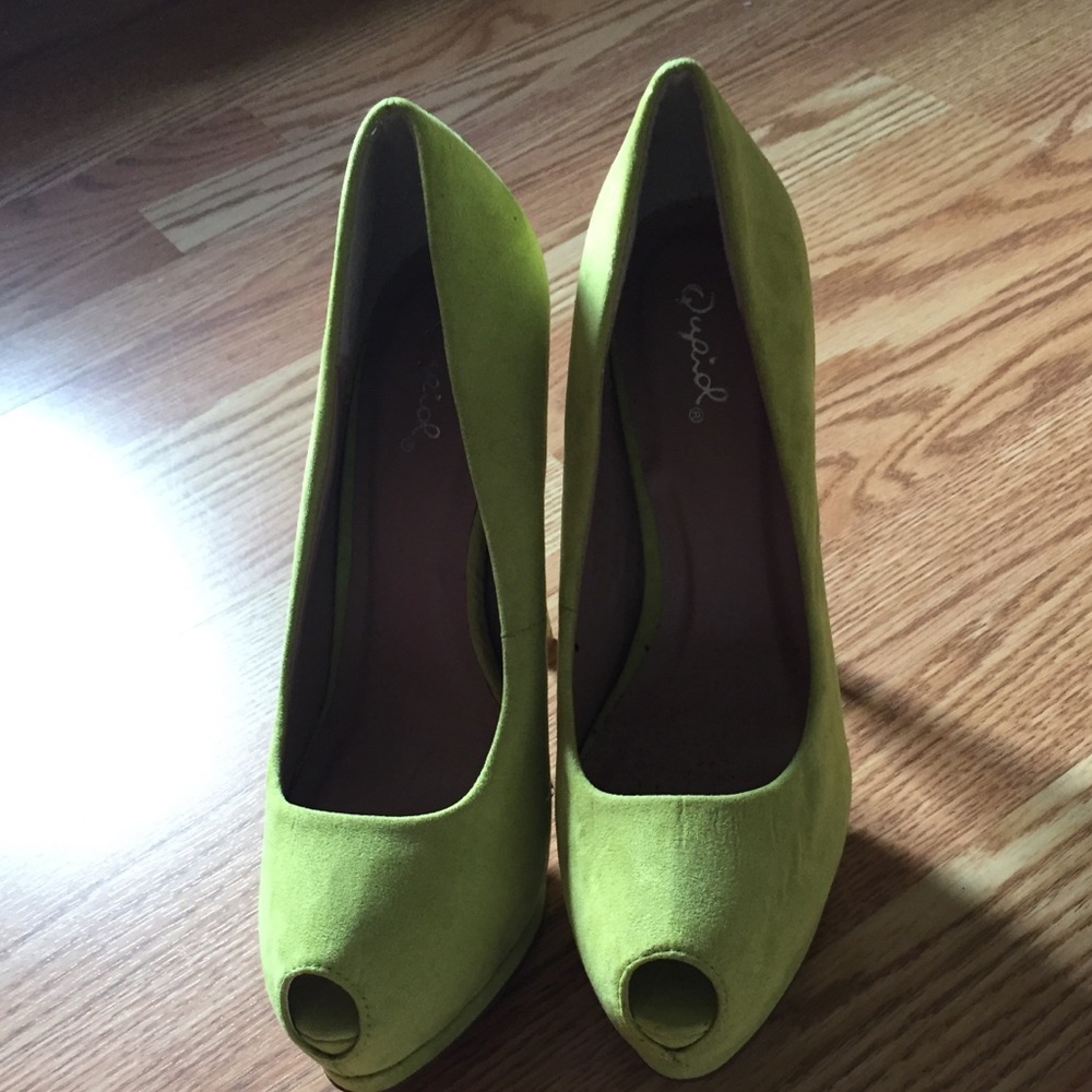 Neon suede peep toe heel